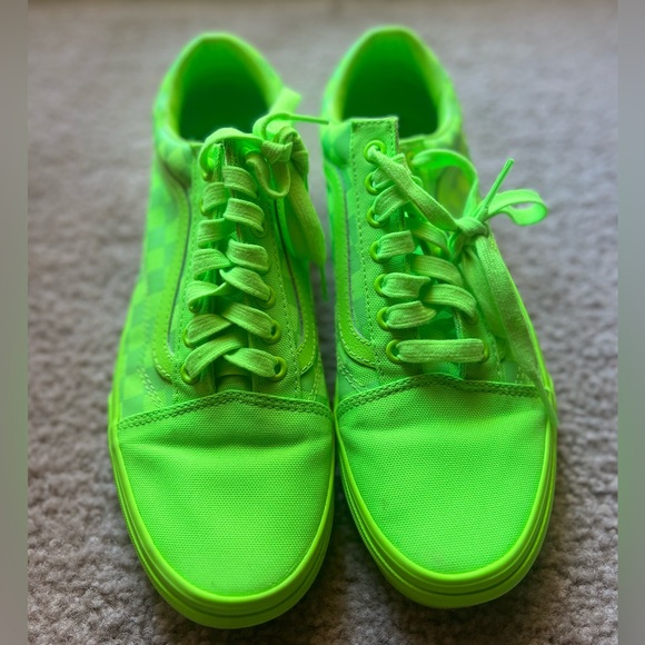 Men’s LowTop Neon Green Old Skool Checkerboard Vans Size 8 - Picture 3 of 3